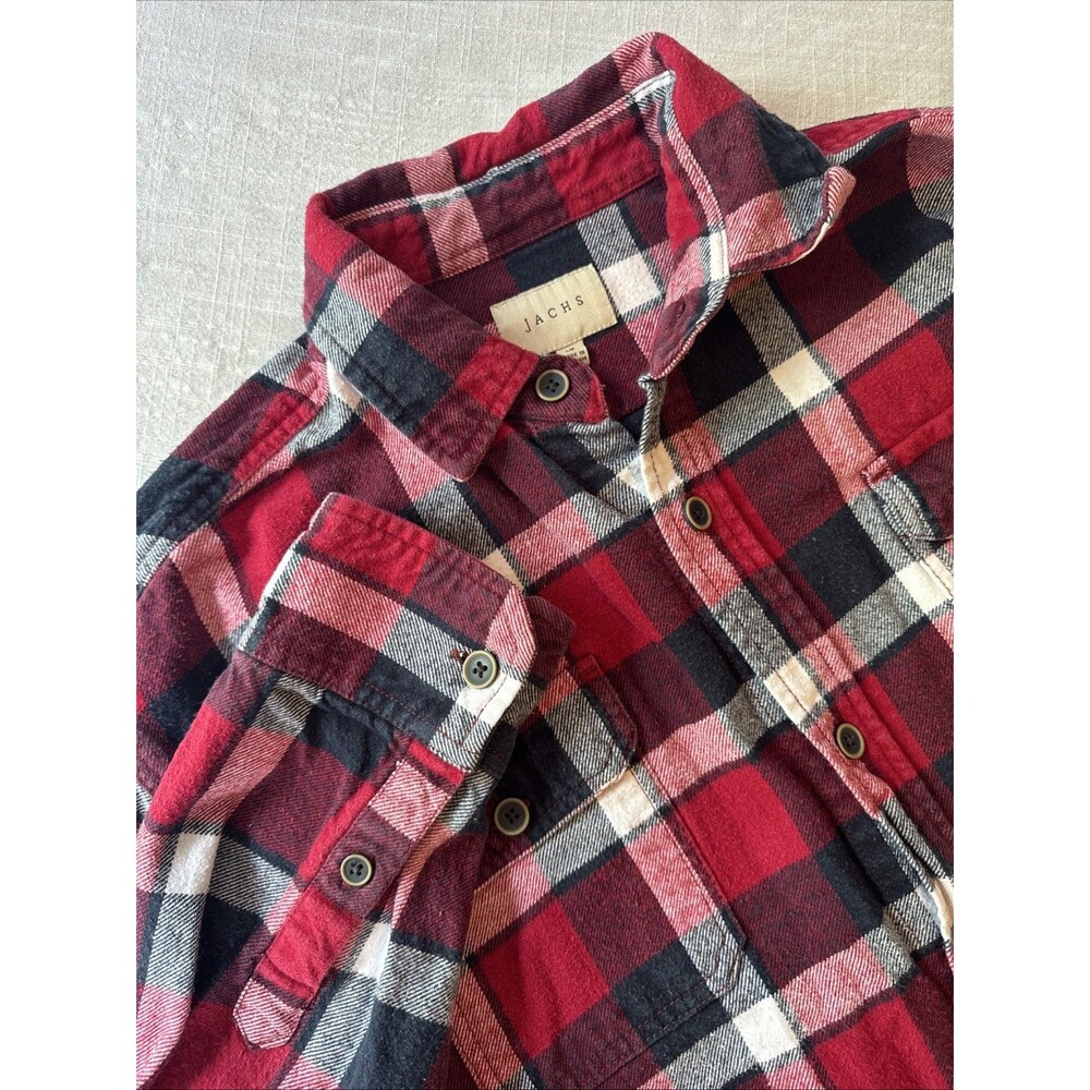 Jachs Shirt Mens Large Tall Red‎ Black Heavy Flannel Plaid Grunge Hipster 90s